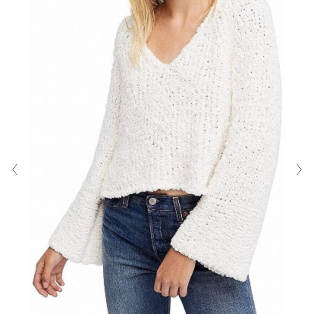 Free People White Fuzzy Sweater